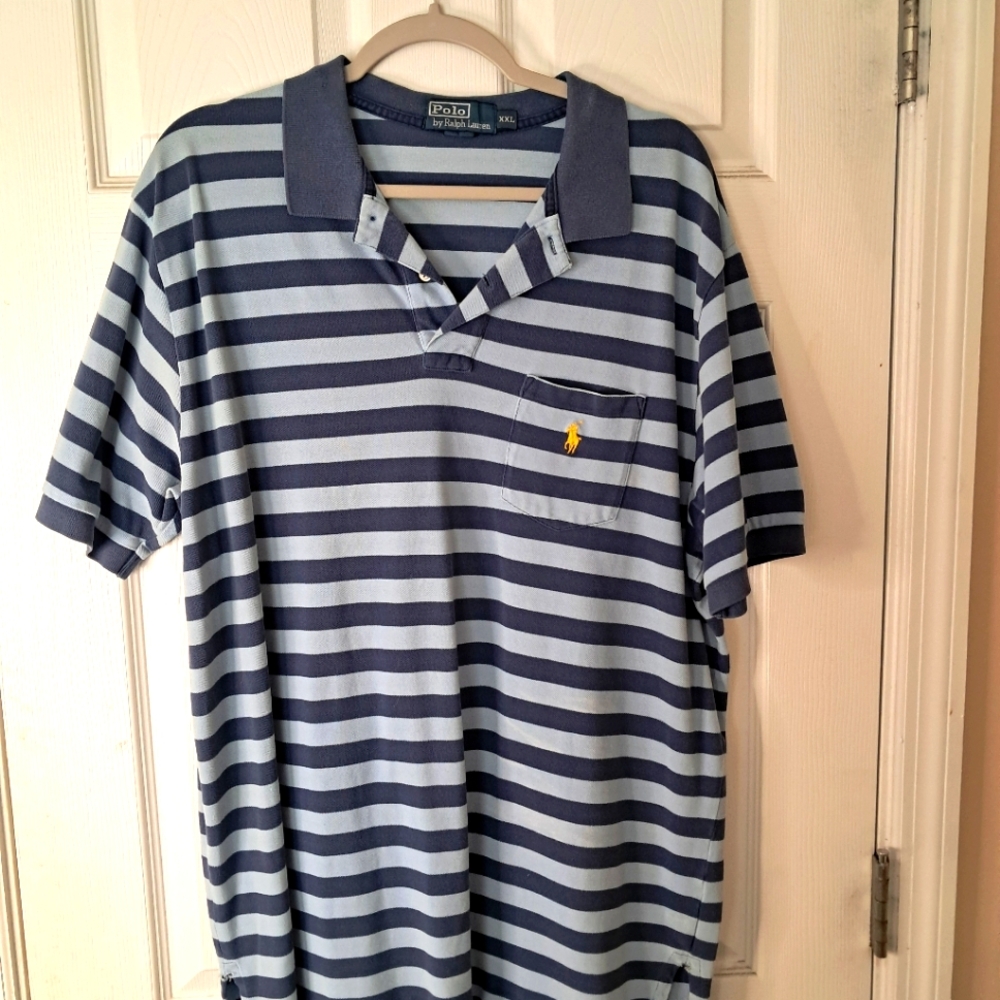 Men's Polo XXL By Ralph Lauren, 2 Tone Blue stripe, Classc Fit.